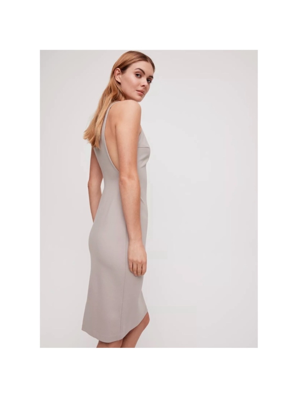 NWT Babaton Matheson Mock Neck Pencil Dress Bodycon Concrete Grey - Picture 3 of 8